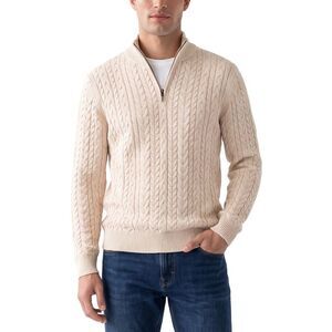 Raffi Mens Cable 1/4-Zip Mock Neck Sweater, Brown